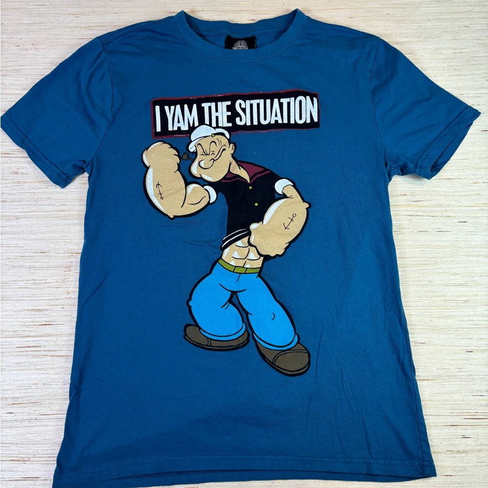 Popeye “I Yam The Situation” Blue Graphic Tee – Classic Cartoon Vintage Style M